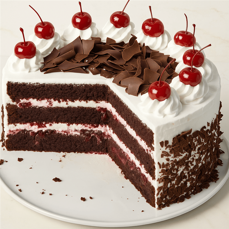 red velvet celebration cake with cherries